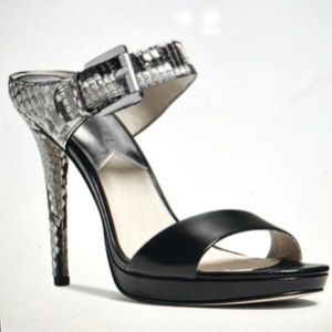 Michael kors Black Michael Beverly Buckled snake embossed sandal 6m